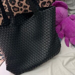 Chic Black Woven Tote Bag